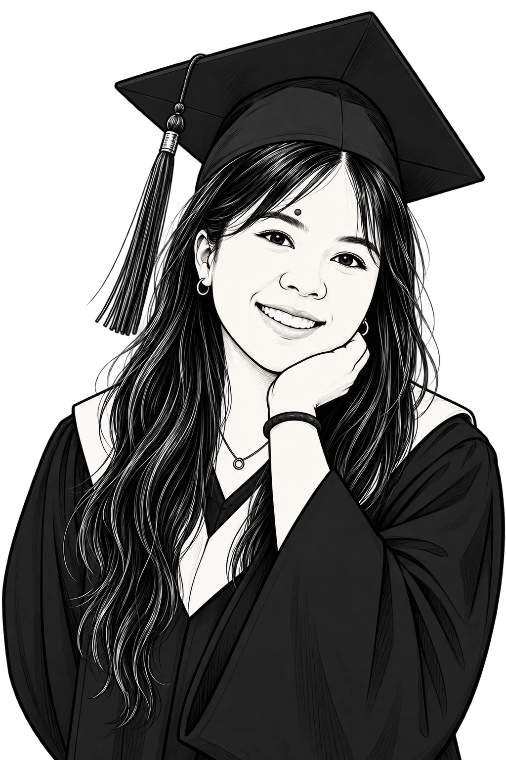 Ilustración de Daniela Leon con toga y birrete de graduación